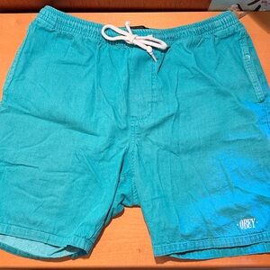 Obey Worldwide Pigment Dyed Elastic Waist Shorts Men’s Medium Teal